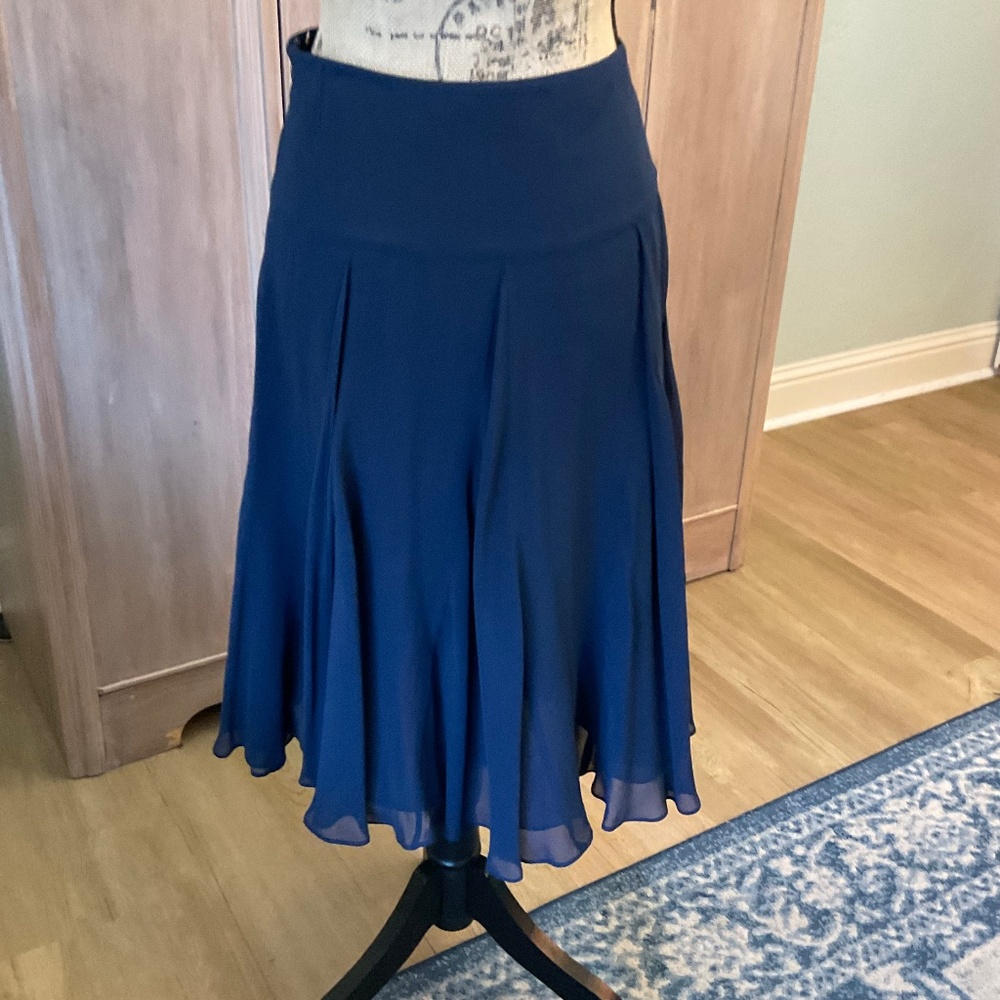 Lauren Ralph Lauren Navy Blue Silk Slip Midi Skirt flare capsule coastal plus 14